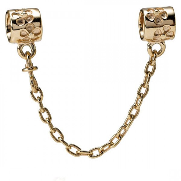Pandora Jewelry Flower Charm Safety Chain 14K Gold