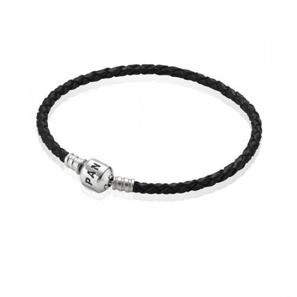 Pandora Black Braided Leather Charm Bracelet