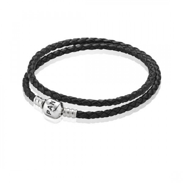 Pandora Black Braided Double-Leather Charm Bracelet