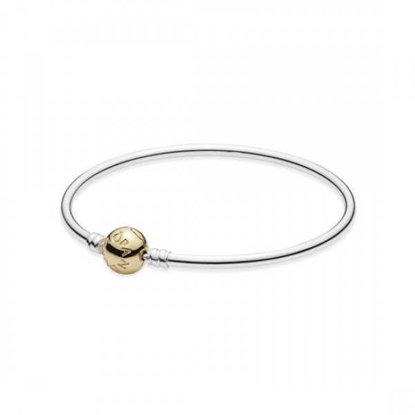 Pandora Silver Bangle Charm Bracelet With 14K Gold Clasp