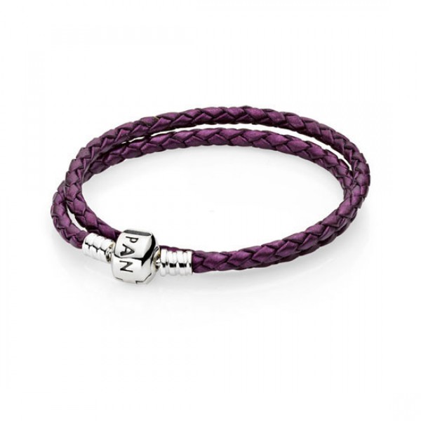 Pandora Purple Braided Double-Leather Charm Bracelet