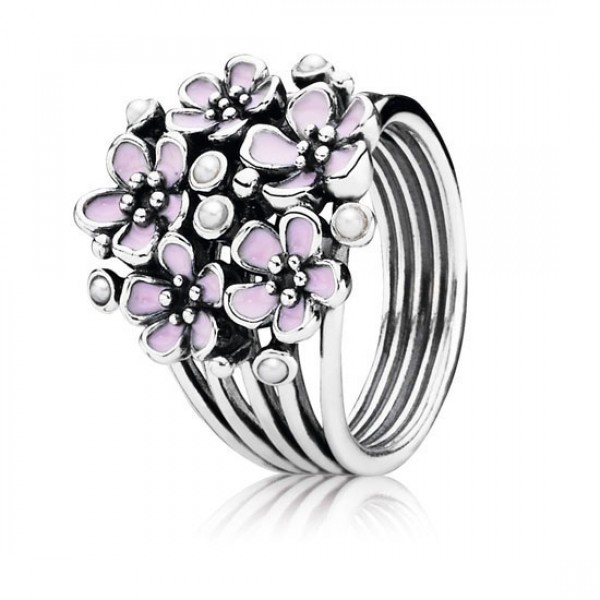 Pandora Cherry Blossom Bouquet Ring Pink Enamel Pearl