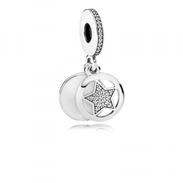 Pandora Friendship Star Dangle Charm Silver Enamel & Clear C