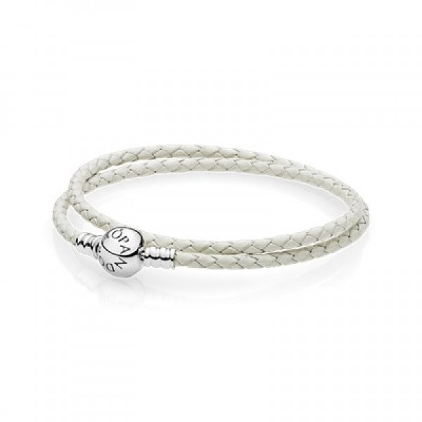 Pandora Ivory White Braided Double-Leather Charm Bracelet